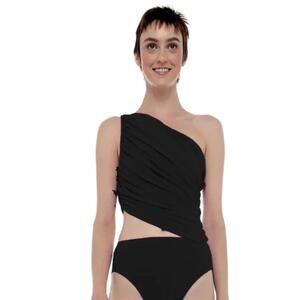 Norma Kamali One Shoulder Black Top